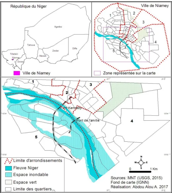 Figure  2:  Plaine  d'inondation  de  la  ville  de  Niamey,  zone  extraite  du  MNT  de  la  région  de  Niamey
