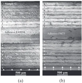 FIG. 13. Microscopic transverse observations of composite assemblies after a load of 0.85 GPa