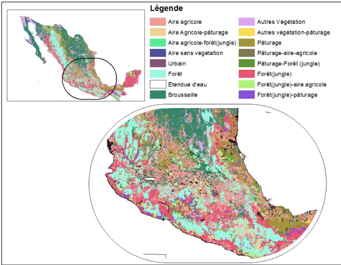 Figure 2.7 Répartition spatiale de l'utilisation du sol sur le territoire mexicain  2.4  Description détaillée du bassin versant de Naolinco de Victoria 
