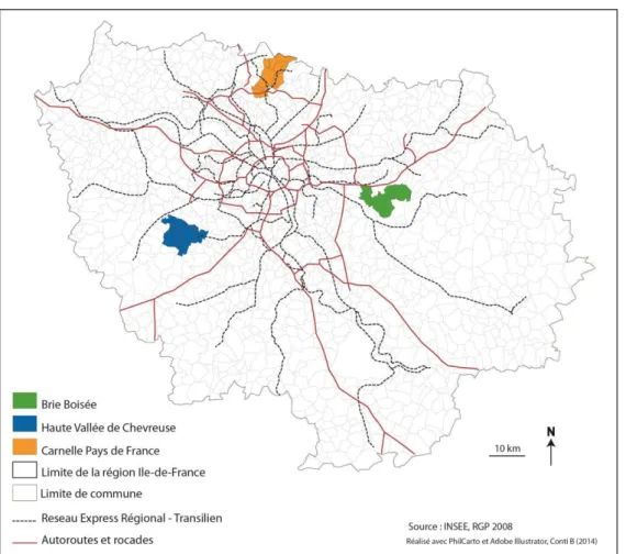 Figure 1 : Les trois territoires étudiés 