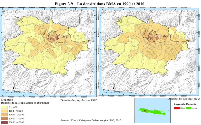 Figure 3.9    La densité dans BMA en 1990 et 2010