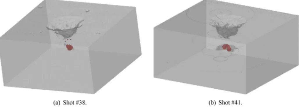 Fig. 5. SEM image of post-mortem cutting of shot #41. White: remains of the steel projectile