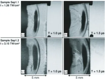 Figure 4. Pictures treatment to calculate the experimental shock wave velocity from the laser shock performed on sample Sep1.2 (3.15 TW cm − 2 ).