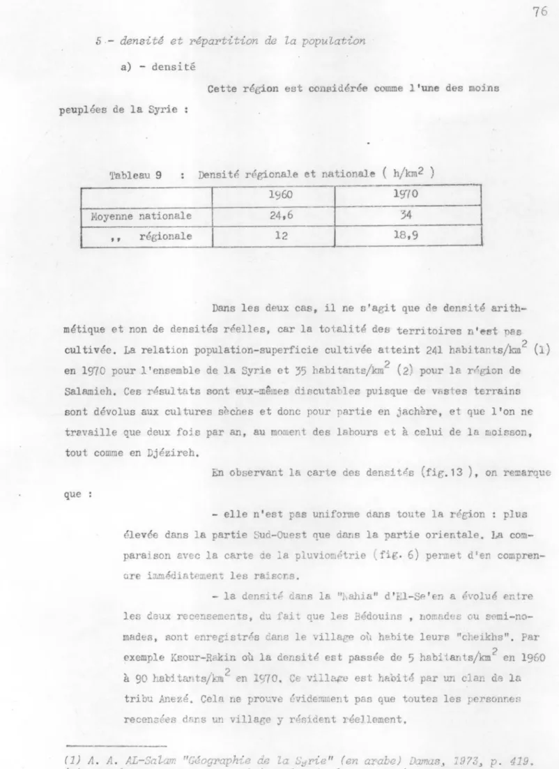Tableau 9  Densité régicna).e et nationale ( h/ km2   ) 