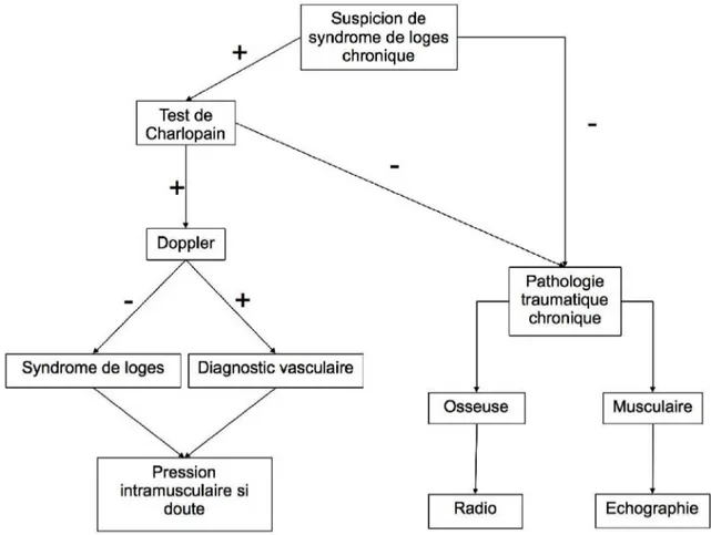 Figure 4: arbre décisionnel devant une suspicion de syndrome  de loges chronique 