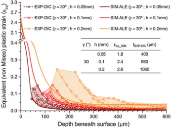 Fig. 3. In-depth proﬁles of the plastic strain components for g = 308 and h = 0.1 mm.