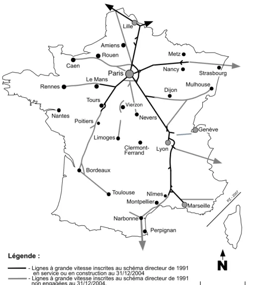 Figure 1 : Les lignes nouvelles prévues par le Schéma directeur de 1991 