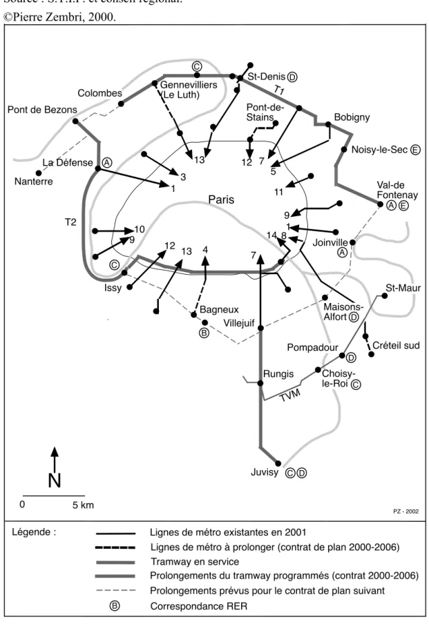 Figure 8.7. Les principales opérations inscrites au contrat de plan État – région Île- Île-de-France pour la période 2000-2006 hors tangentielles  