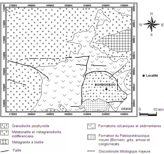 Figure 2 : Carte géologique de la région de Bondoukou.  