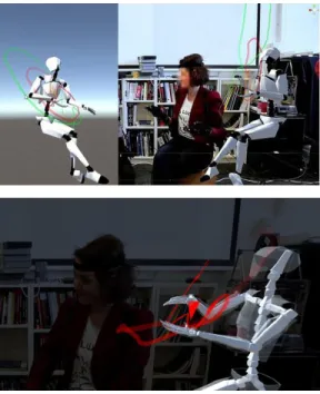 Figure 4: (top) Motion Capture and video  superimposed  and  synchronized,  in  red: 