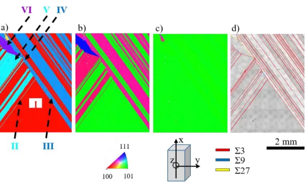 Figure 3: Inverse Pole Figure (IPF) maps obtained by EBSD after growth and cooling down