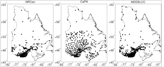 Figure 2.2 Map showing stations locaiton used for each gridded datasets. 