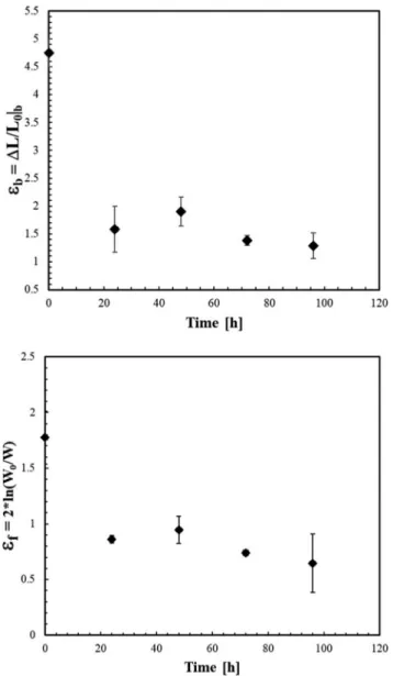 Fig. 15. Number of chain scissions and crosslinks per unit mass as a function of UV aging time.