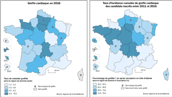 Figure 1. Taux d’accès à la greffe cardiaque en France en 2016.  