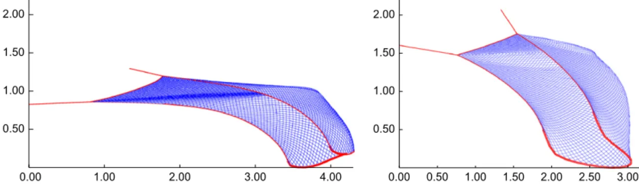 Fig. 14. Reference net (left) with dimensions 80  120 in mesh units and optimized result (right)