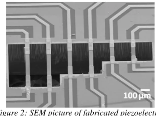 Figure 2: SEM picture of fabricated piezoelectric  microbridges. 