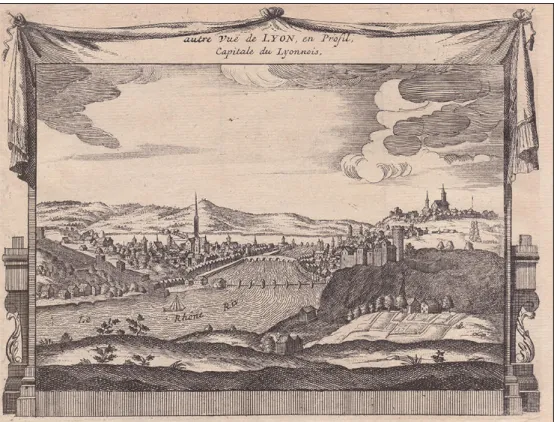 Fig 5 : Pieter van der Aa (éditeur), autre vuë de LYON en Profil. Capitale du Lyonnois, 1729, taille- taille-douce, 12,9 x 16,9 cm, collection personnelle