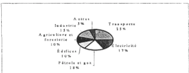 Figure  1.1  Pourcentage d'émissions de GES par secteur au Canada en 1998. 