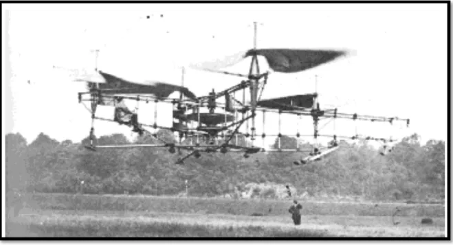 Figure 1.18 Quadrotor d’Étienne Oehmichen (Leishman, 2000)  1.5  Les techniques de commande pour les quadrotors 