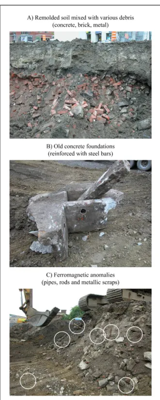 Figure 3.2 Pictures of the fill taken during  the mass excavation phase carried out   after the geophysical characterization 