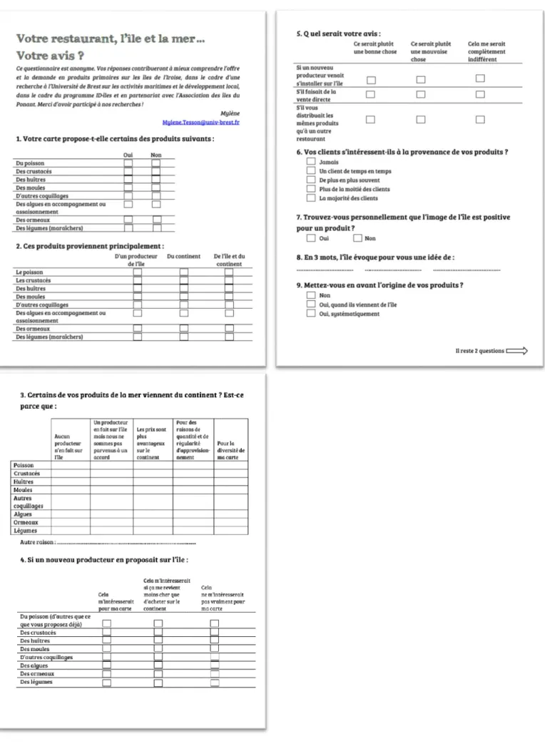 Figure 9 : Le questionnaire à destination des restaurateurs sur les îles de l’Iroise 