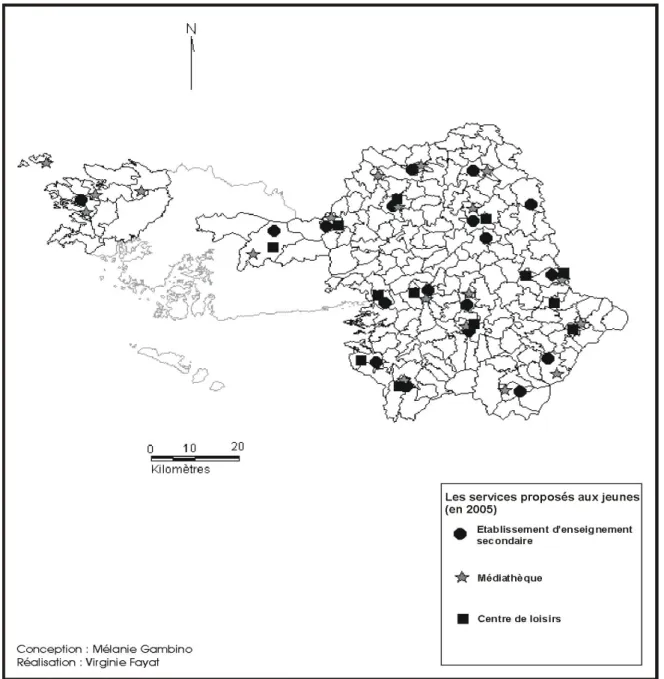 Figure 9 : Carte des services pour les jeunes dans le Rural Galway (2005) 