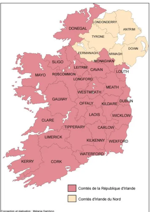 Figure 3 : Carte des Comtés de la République d'Irlande 