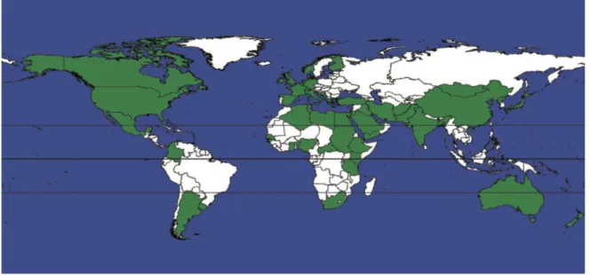 Figure 5 : Les pays avec des cas de rachitisme carentiel depuis 1987 [25] 