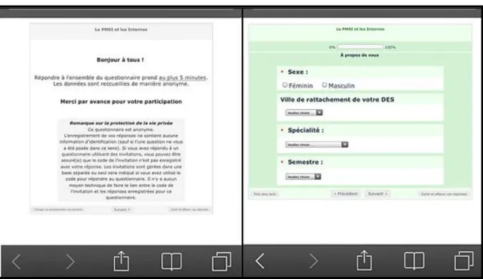Figure 3 : Capture d'écran des deux premières pages du questionnaire en version mobile 