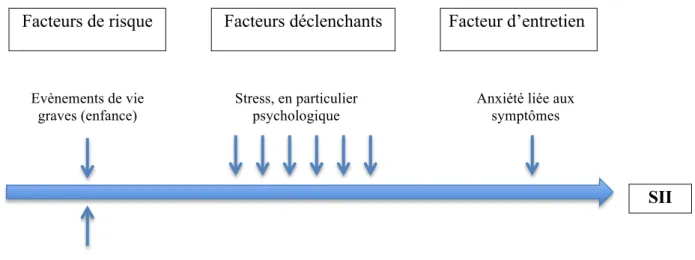 Figure 3 : conception actuelle de l’influence du stress sur le développement d’un SII Facteurs de risque Facteurs déclenchants  Facteur d’entretien 