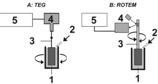Figure 4 : Principes du mécanisme des méthodes d’analyse des propriétés viscoélastiques du  caillot