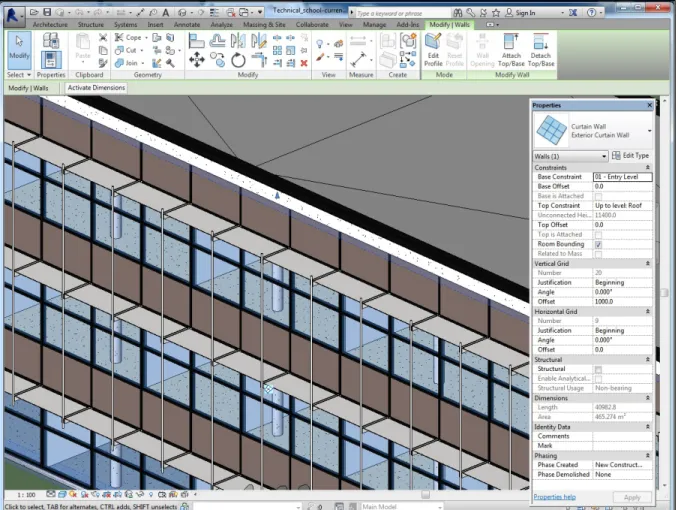Figure 1.2 An example of parametric modeling-Exterior curtain wall  Taken from software of Revit Architecture (2014) 