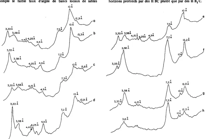 Fig.  14  - Abondance et  cristallinite  différentielle des kaolinites dans les matrices des cailloutis prérissiens (horizons sommitaux)