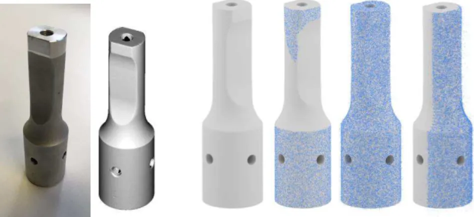 Figure  1: Real sonotrode (a1) scanned to get point clouds that  have been post-treated (a2)