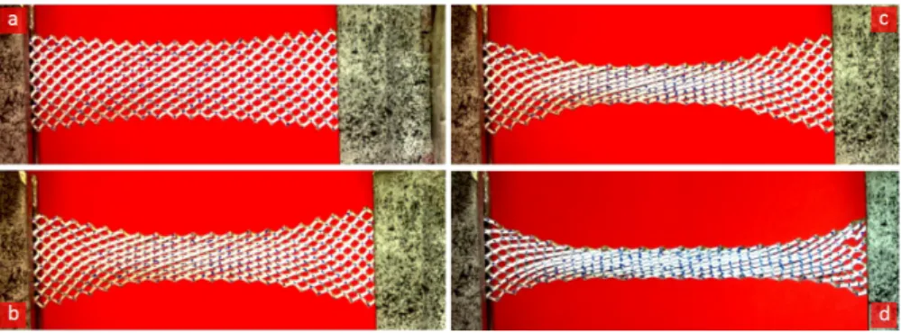 Fig. 21: Deformed shapes of a 316L steel pantographic structure with perfect pivots.