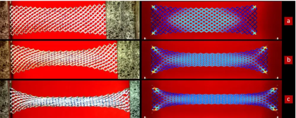 Fig. 26: Deformed shapes of a 316L steel pantographic structure.