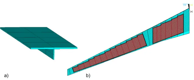 Figure 9: (a) The RSU with the beam section render activated and (b) the sub-domain Γ check for the dorsal region of the wing-box.
