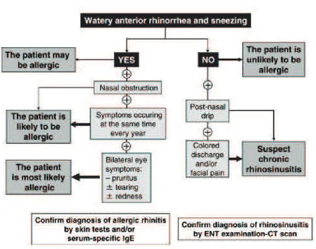 Figure  4 :  Algorithme  diagnostique  de  la  rhinite  allergique.  Ne  s’applique  pas  aux  enfants  d’âge  préscolaire