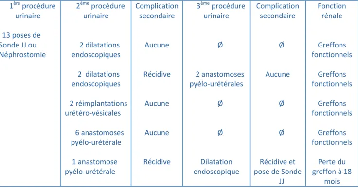 Tableau 3:  Caractéristiques des traitements des sténoses urétérales 