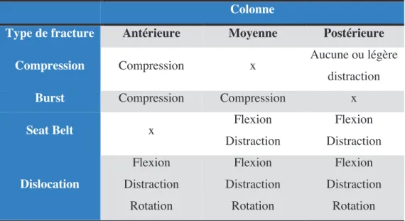 Figure 2.  Classification des fractures en quatre lésions majeures selon Denis (6)