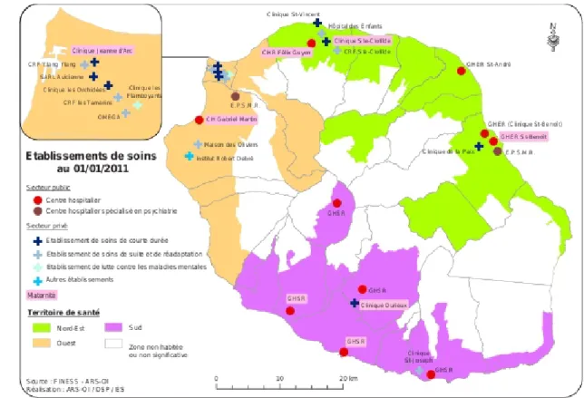 Figure 7 : Les établissements de soins à La Réunion