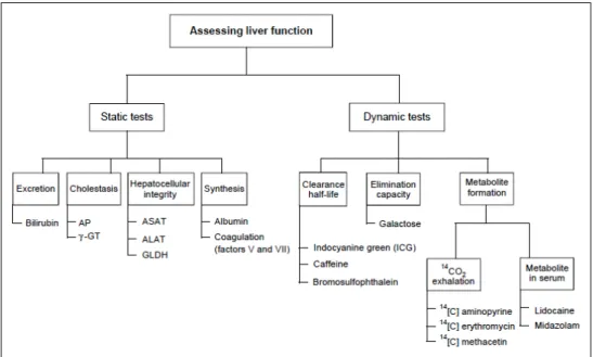 Figure 3 : Méthodes d’évaluation de la fonction hépatique selon Sakka 