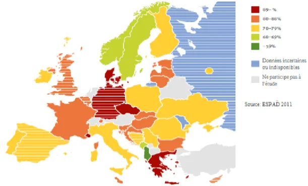 Figure 3     : Consommation d'alcool sur les 12 derniers mois. Pourcentages.