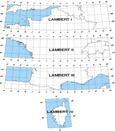 Figure 9 : Projections  Lambert de la France.   