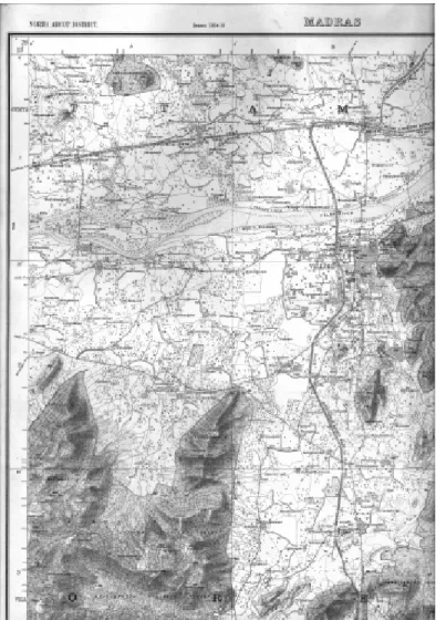 Figure 1 : Carte topographique de la région de Vellore (Tamil Nadu, Inde), 1914-15. 
