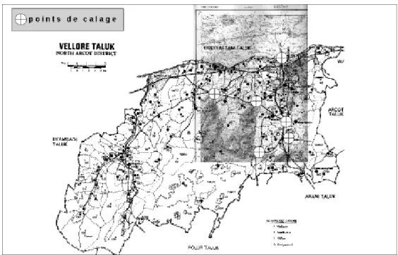 Figure 3 : Recalage de la carte des localités (Figure 2) sur la carte topographique (Figure 1)