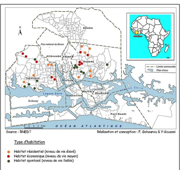Figure 1. Carte de présentation de la zone d’étude et du type d’habitat.