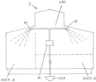 Figure 7: Vue en coupe d’un système de pulvérisation d’eau d’un vermicomposteur (2) breveté, comportant une pompe à eau  (9C) installée sur la ligne de plomberie centrale permet d’extirper de l’eau à partir de la source (10A) et de la mener jusqu’à 