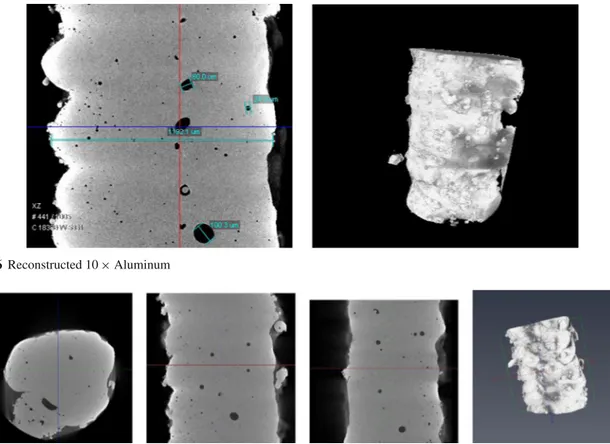 Fig. 7 Selected sections in x y-, x z-, yz-planes and the 3D solid, of the original reconstructed μ XCT image for aluminum specimen, showing irregular boundaries