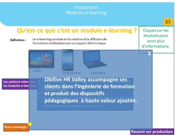 Figure 6 L’intégration de l’interactivité : l'apport du contenu interactif, le bouton "notre avantage" 